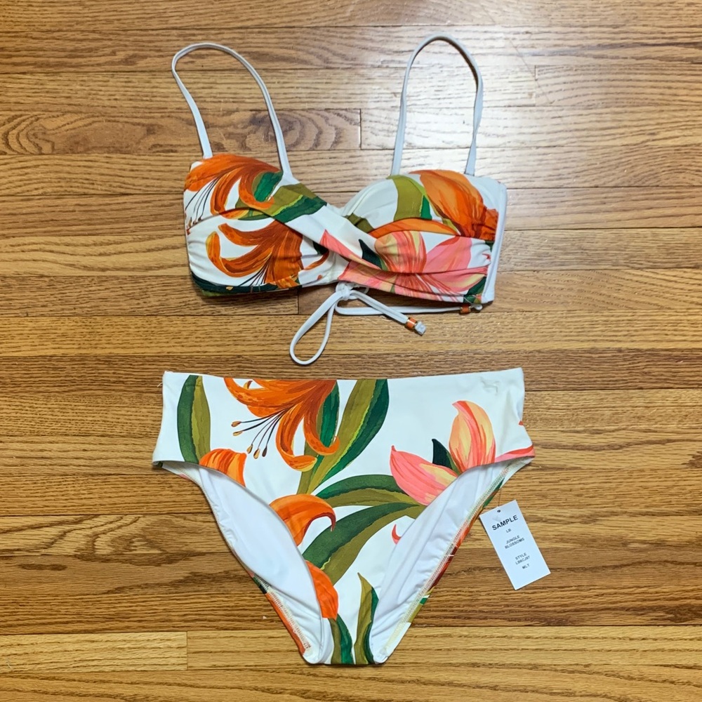 La Blanca swimsuit - strapless bandeau bikini set jungle blossom bathing suit, 6